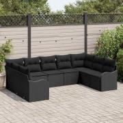 vidaXL Trädgårdsoffset med kudde 9 pcs Svart Poly rattan