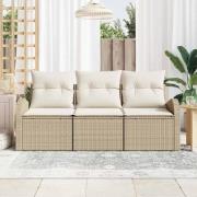 vidaXL Trädgårdsoffset med kudde 3 pcs Beige, vit Poly rattan
