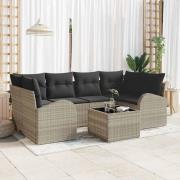 vidaXL Trädgårdsoffset 7 pcs Ljusgrå, mörka kuddar 55 x 55 x 37 cm