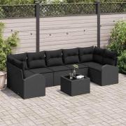 vidaXL Trädgårdsoffset med kudde med kudde 8 pcs Svart 55 x 55 x 37 cm
