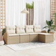 vidaXL Trädgårdsoffset med kudde 5 pcs Beige, vit Poly rattan
