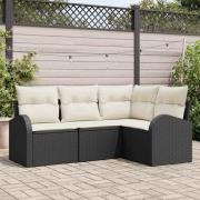 vidaXL Trädgårdsoffset med kudde 4 pcs Svart, vit Poly rattan