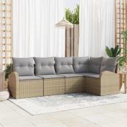 vidaXL Trädgårdsoffset med kudde 5 pcs Beige, ljusgrå Poly rattan