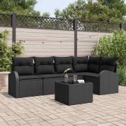 vidaXL Trädgårdsoffset med kudde 6 pcs Svart Poly rattan