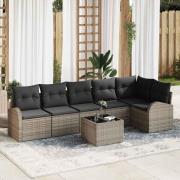 vidaXL Trädgårdsoffset med kudde 7 pcs Grå Poly rattan