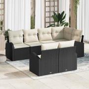 vidaXL Trädgårdsoffset med kudde 7 pcs Svart, vit Poly rattan