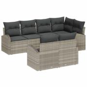 vidaXL Trädgårdsoffset med kudde 7 pcs Ljusgrå Poly rattan
