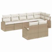 vidaXL Trädgårdsoffset med kudde 8 pcs Beige, vit Poly rattan