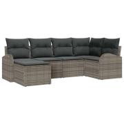 vidaXL Trädgårdsoffset med kudde 6 pcs Grå Poly rattan