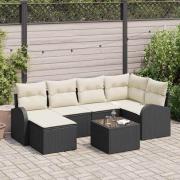vidaXL Trädgårdsoffset med kudde 7 pcs Svart, vit Poly rattan