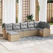 vidaXL Trädgårdsoffset 7 pcs Beige Poly rattan