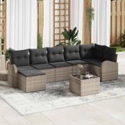 vidaXL Trädgårdsoffset 8 pcs Grå Poly rattan