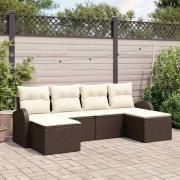 vidaXL Trädgårdsoffset med kudde 6 pcs Brun och vit Poly rattan