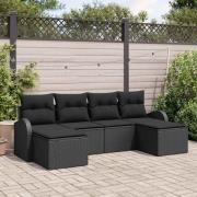 vidaXL Trädgårdsoffset med kudde 6 pcs Svart Poly rattan