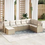 vidaXL Trädgårdsoffset med kudde 8 pcs Beige, vit Poly rattan