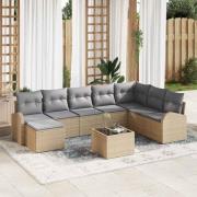vidaXL Trädgårdsoffset med kudde 9 pcs Beige, ljusgrå Poly rattan