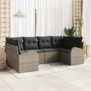 vidaXL Trädgårdsoffset med kudde med lagring 6 pcs Grå Poly rattan
