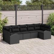 vidaXL Trädgårdsoffset med kudde 7 pcs Svart Poly rattan