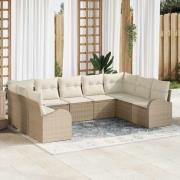 vidaXL Trädgårdsoffset med kudde 9 pcs Beige, vit Poly rattan
