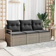 vidaXL Trädgårdsoffset 3 pcs Grå Poly Rattan och Pulverlackerad Stål