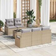 vidaXL Trädgårdsoffset 6 pcs Beige och Grå Konstrotting, Stål och Glas