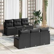 vidaXL Trädgårdsoffset 7 pcs Svart Konstrotting, Stål och Glas