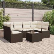 vidaXL Trädgårdsoffset med kudde 7 pcs Brun och Kräm 55 x 55 x 37 cm