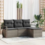 vidaXL Trädgårdsoffset 4 pcs Grå Poly Rattan och Pulverlackerad Stål