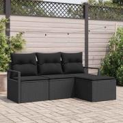 vidaXL Trädgårdsoffset 4 pcs Svart Poly Rattan och Pulverlackerad Stål