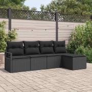 vidaXL Trädgårdsoffset 5 pcs Svart Poly Rattan, Pulverlackerat Stål