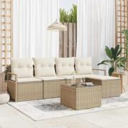 vidaXL Trädgårdsoffset med kudde med lagring 6 pcs Beige, Kräm