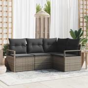 vidaXL Trädgårdsoffset 4 pcs Grå Poly Rattan, Pulverlackerat Stål