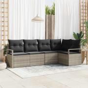 vidaXL Trädgårdsoffset 5 pcs Ljusgrå Poly Rattan, Pulverlackerat Stål