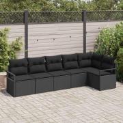 vidaXL Trädgårdsoffset 6 pcs Svart Poly Rattan, Pulverlackerat Stål