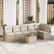 vidaXL Trädgårdsoffset med kudde med lagring 7 pcs Beige, Kräm
