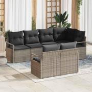 vidaXL Trädgårdsoffset 7 pcs Grå Poly Rattan och Pulverlackerad Stål