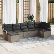 vidaXL Trädgårdsoffset 7 pcs Grå Poly Rattan och Pulverlackerad Stål