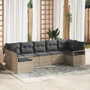vidaXL Trädgårdsoffset 7 pcs Grå Poly Rattan och Pulverlackerad Stål