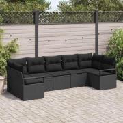 vidaXL Trädgårdsoffset 7 pcs Svart Poly Rattan och Pulverlackerad Stål