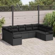 vidaXL Trädgårdsoffset 9 pcs Svart Poly Rattan, Pulverlackerat Stål