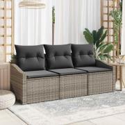 vidaXL Trädgårdsoffset 3 pcs Grå Poly Rattan och Pulverlackerad Stål
