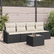 vidaXL Trädgårdsoffset med kudde 5 pcs Svart och kräm 55 x 55 x 37 cm