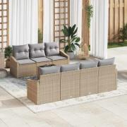 vidaXL Trädgårdsoffset med kudde 8 pcs Beige, grå 55 x 55 x 37 cm
