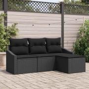 vidaXL Trädgårdsoffset 4 pcs Svart Poly Rattan, Pulverlackerat Stål