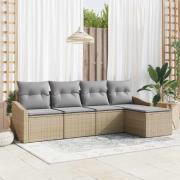 vidaXL Trädgårdsmöbelset med kudde med lagring 5 pcs Beige och Ljusgrå