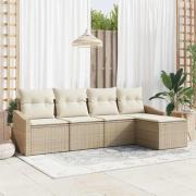 vidaXL Trädgårdsmöbelset med kudde med lagring 5 pcs Beige, Kräm
