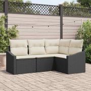 vidaXL Trädgårdsmöbelset med kudde med lagring 4 pcs Svart, Grädde