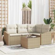 vidaXL Trädgårdsmöbelset med kudde med lagring 5 pcs Beige, Kräm