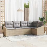 vidaXL Trädgårdsmöbelset med kudde med lagring 5 pcs Beige, ljusgrå