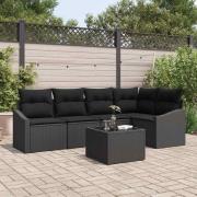 vidaXL Trädgårdsmöbelset 6 pcs Svart Poly Rattan, Pulverlackerat Stål